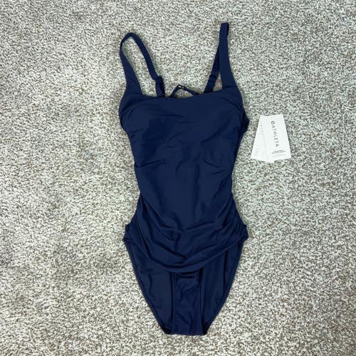 Athleta Swimsuit Womens Medium Blue Beach Square Neck One Piece Adjustable Beach