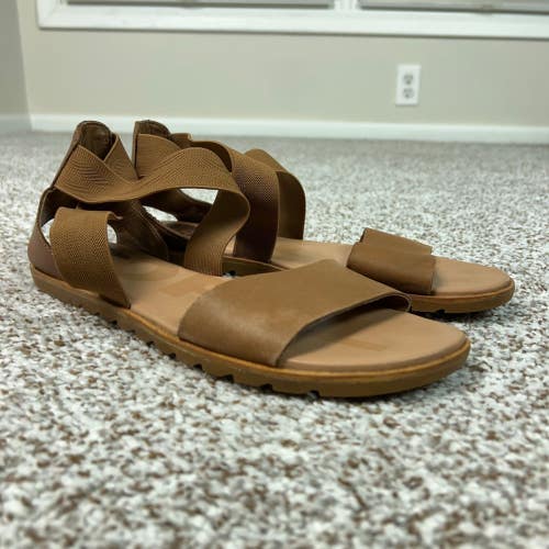 Sorel Sandals Womens Size 9 Brown Casual Ankle Wrap Leather Flat Ella II Shoes
