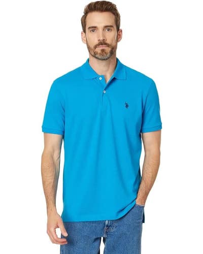 U.S. Polo Assn. Polo Shirt Men's M Turquoise Heather Pique Short Sleeve GBO4415