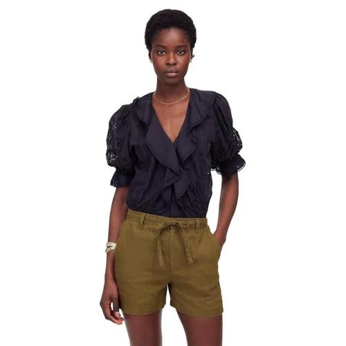 Madewell Utility Shorts Women's XL Safari Khaki Flat Front Elastic Back GBO4258