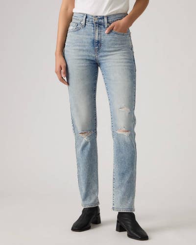 Levi's 724 Jeans Women's 26 Blue Denim Distressed High Rise Straight Leg GBO4454