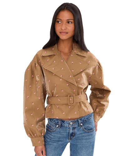 Avec Les Filles Cropped Trench Coat Women's M Bronze Pink Floral Belted GBO4364