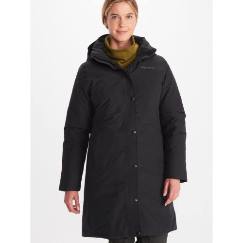 Marmot Chelsea Coat Women's Large Black Down Waterproof Hooded Full Zip GBO4231