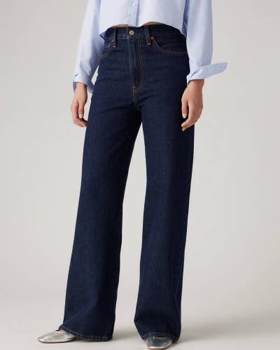 Levi's Ribcage Jeans Women's 28X32 Blue Denim Cotton Wide Leg Zip Fly GBO4275