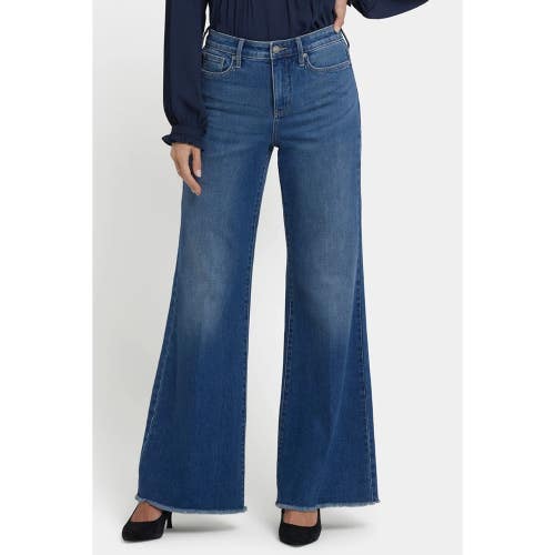 NYDJ Mia Palazzo Jeans Women 10 Romantic Indigo Denim Stretch Frayed Hem GBO4287