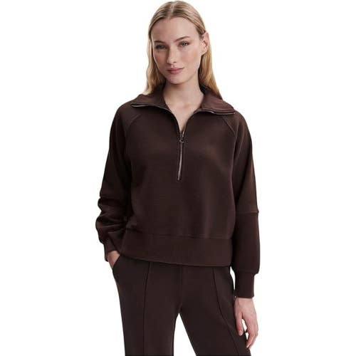 Varley Milano Sweatshirt Women's Large Coffee Bean Half Zip Ribbed Trim GBO4221