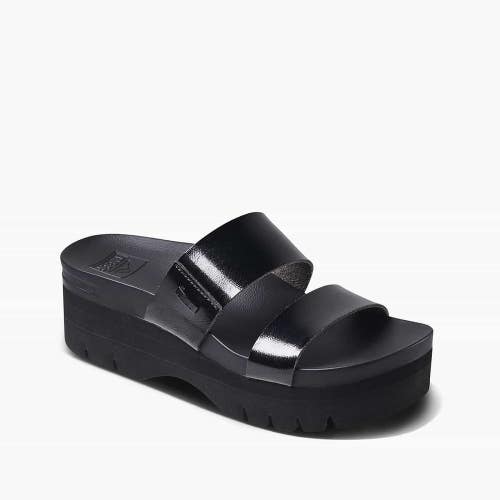 Reef Cushion Vista CJ3662 Sandal Womens Black Patent Leather Higher Slide PNE269