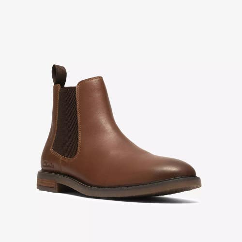 Clarks Jaxen Easy 26327305 Boots Men's 9 Dark Tan Leather Ankle Chelsea PNE192