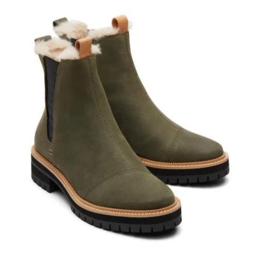 Toms Dakota 10016854 Boots Women's Olive Nubuck Ankle Lug Sole Chelsea PNE324