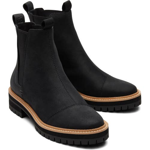 Toms Dakota 10016845 Women's Black Leather Round Toe Ankle Chelsea Boots PNE382