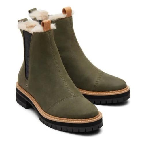 Toms Dakota 10016854 Boots Womens 7.5 B Olive Oiled Leather Ankle Chelsea PNE271