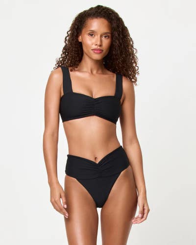 L*Space Bardot Bikini Bottom Women's Medium Black High-Waisted Swimwear DAC24