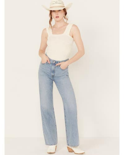 Levi's Premium Ribcage Jeans Women's 32X32 Blue Denim High Rise Wide Leg DAC74