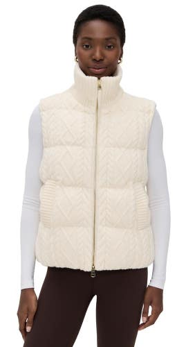 Varley Irina Puffer Vest Womens Small Egret Cable Knit Wool Lined Full Zip DAC38