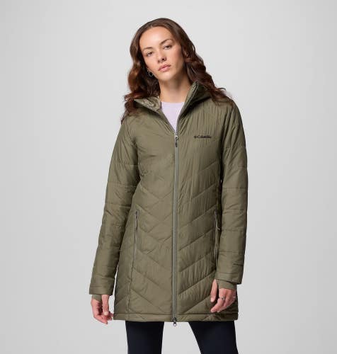 Columbia Heavenly Puffer Jacket Women's Medium Stone Green Hooded Omni-Heat DAC3