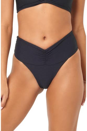 L*Space Bardot Bikini Bottom Women's Large Black Stretch Ruched High Rise DAC89