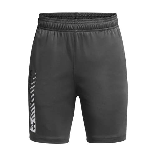 Under Armour Tech Shorts Boys XL Gray Wordmark Elastic Waist Activewear DAC8