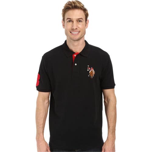 U.S. Polo Assn. Polo Shirt Men's Black Pique Big Pony Logo Short Sleeve MOT165