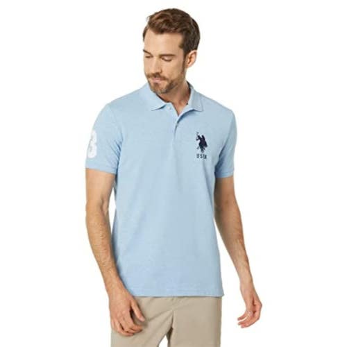 U.S. Polo Assn. Polo Shirt Men's 2XL Surf Blue Heather Pique Short Sleeve MOT164