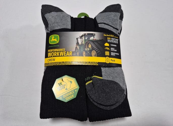 Black Men's Large Socks (New) John Deere Core Workwear Men’s Performance Cushioned Work Crew Socks