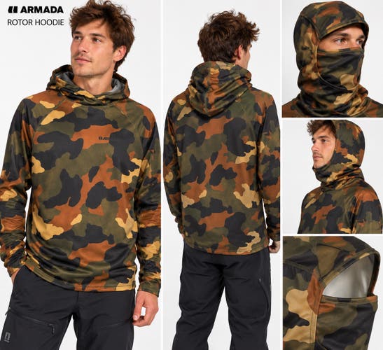 Armada Rotor Hoodie Medium Camo Balaclava Hood Ski Snowboard Pullover