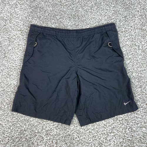 Nike Swim Trunks Boys Large 14-16 Black Elastic Waist Drawstring Pockets Logo