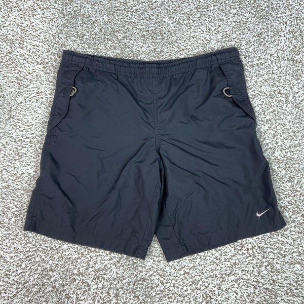 Nike Swim Trunks Boys Large 14-16 Black Elastic Waist Drawstring Pockets Logo