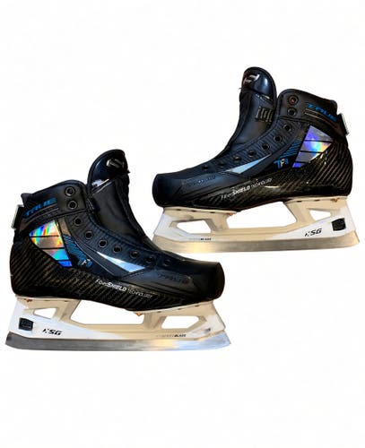 True TF9 Goalie Skates Sr 7-7.5R + Upgraded CCM XSG Holders, Steel, Tongues *Read Full Description*