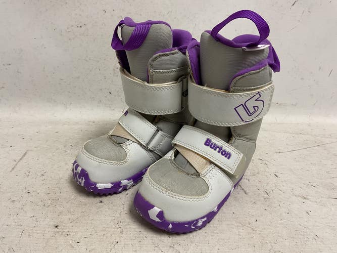 Used Burton MINI-GROM Boys Snowboard Boots Purple And White Youth 10.0 11855-S000211339