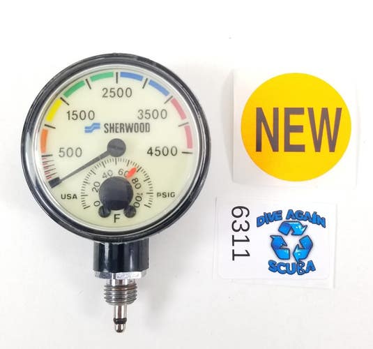NEW Sherwood 4,500 PSI SPG Submersible Scuba Pressure Gauge with Thermometer