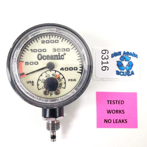 Oceanic 4000 PSI SPG Submersible Scuba Pressure Gauge + Thermometer & Spool