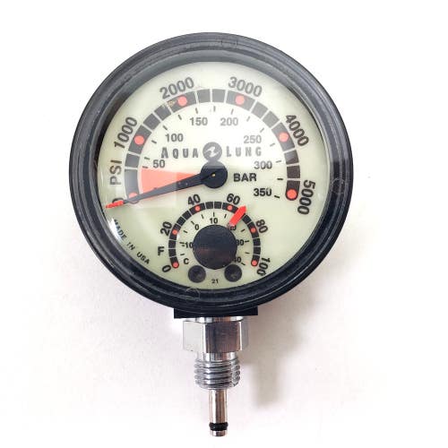 AquaLung 5000 PSI SPG 350 Bar Submersible Pressure Gauge Thermometer Scuba Dive