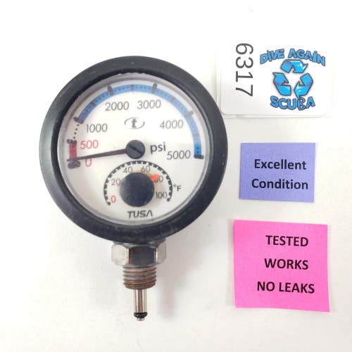 Tusa 2" Swiv Compact 5000 PSI SPG Pressure Gauge + Thermometer Scuba Dive