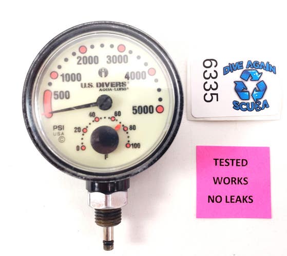 US Divers AquaLung 5000 PSI SPG Submersible Pressure Gauge + Thermometer Scuba