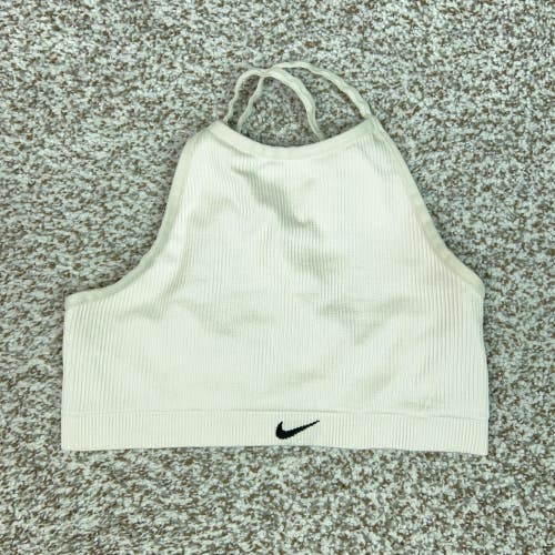 Nike Tank Top Womens S White High Neck Cropped Ribbed Strappy Gym Yoga Running