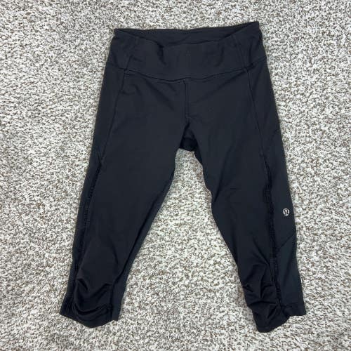 Lululemon Pants Womens 4 Black Capri Leggings Zip Pocket Running Gym Workout