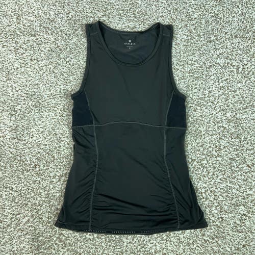 Athleta Tank Top Womens Small Black Scoop Neck Yoga Gym Workout Stealth Mesh