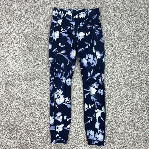 Athleta Pants Womens XS Blue Floral Ankle Leggings Yoga Gym Salutation 7/8 Run