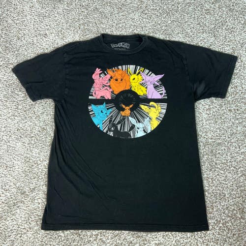 Pokemon Shirt Mens Large Black Casual Eevee Evolutions Graphic Tee Short Sleeve