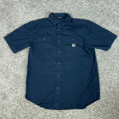 Carhartt Shirt Mens Medium Blue Work Stretch Canvas Button Down Rugged Windham