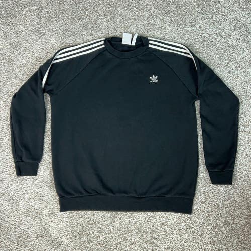 Adidas Sweatshirt Mens Extra Large Black Athletic Stripe Trefoil Crew Pullover