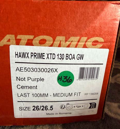 Brand New! 2026 Atomic Hawx Prime XTD 130 BOA GW Ski Boots Size 26.5 Flex-130