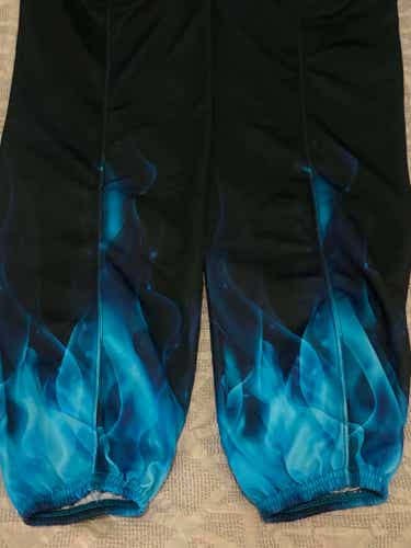 Ice Hockey Socks Black with Blue Flames, Size Adult 29" Excellent Condition