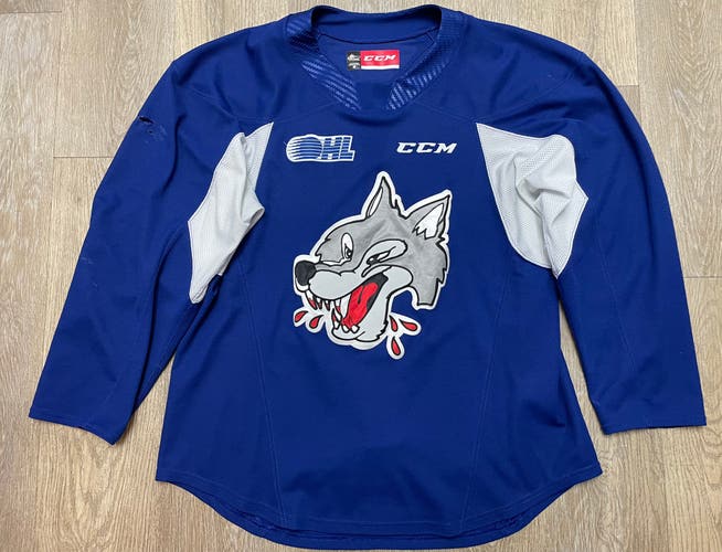 Pro Stock CCM OHL Hockey Practice Jersey Blue 56 Sudbury Wolves Made in Canada (Used)