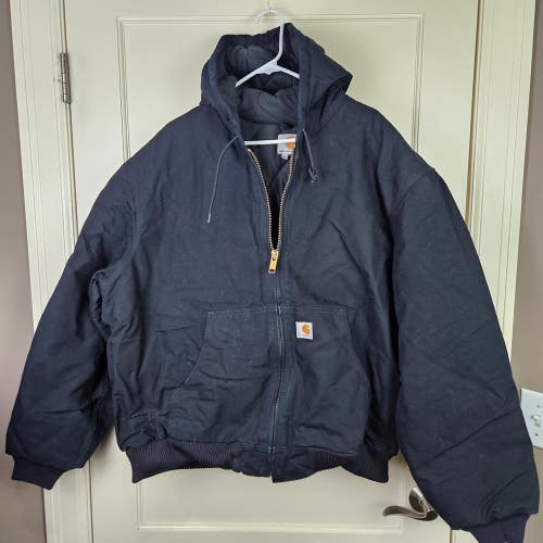 Carhartt J140 BLK Hooded Quilted Canvas Jacket Mens Size: 2XL Made In USA