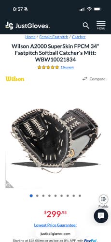 2023 Wilson A2000 RH Catcher's Softball Glove 34" (Used)