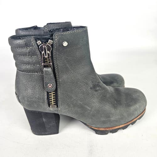 Sorel Danica Ankle Boots Booties Shoes Womens Size 6.5 Gray Leather Zip Up