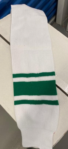 17 Pairs White and Green Colors Athletic Knit Hockey Socks Small 22"
