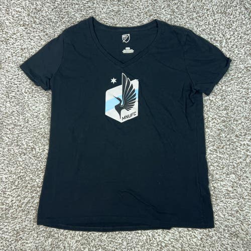 Minnesota United FC Shirt Womens Large Black MLS Soccer MNUFC V Neck Logo Top