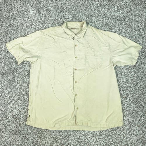 Tommy Bahama Mens Shirt Extra Large Beige Silk Button Pocket Casual Summer